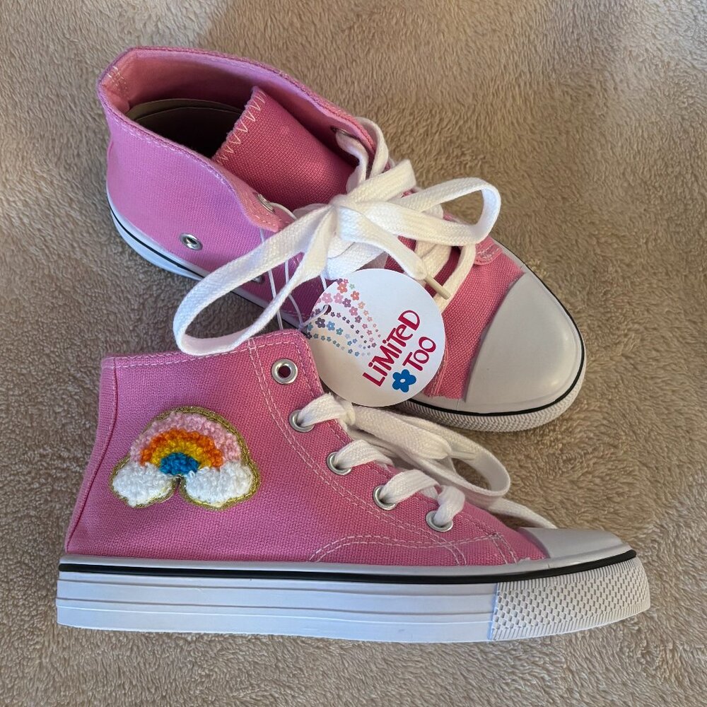 LIMITED TOO RAINBOW PATCH HIGH TOP SNEAKERS Size 13 youth in color Pink